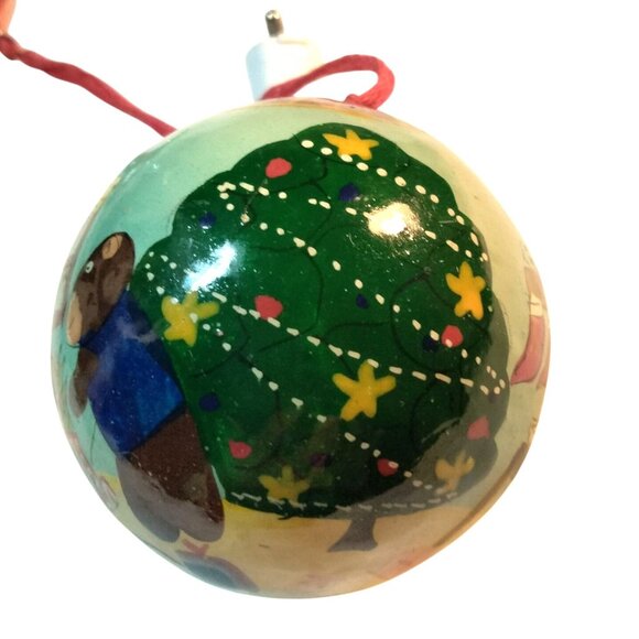 Christmas Ornament Creepy Bear Family Scene Vintage Hand Painted Folk Art - Picture 2 of 10